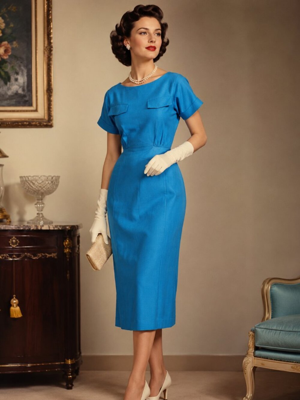 NWT Early 1960s Don Loper Turquoise Silk-Textured Sheath Dress